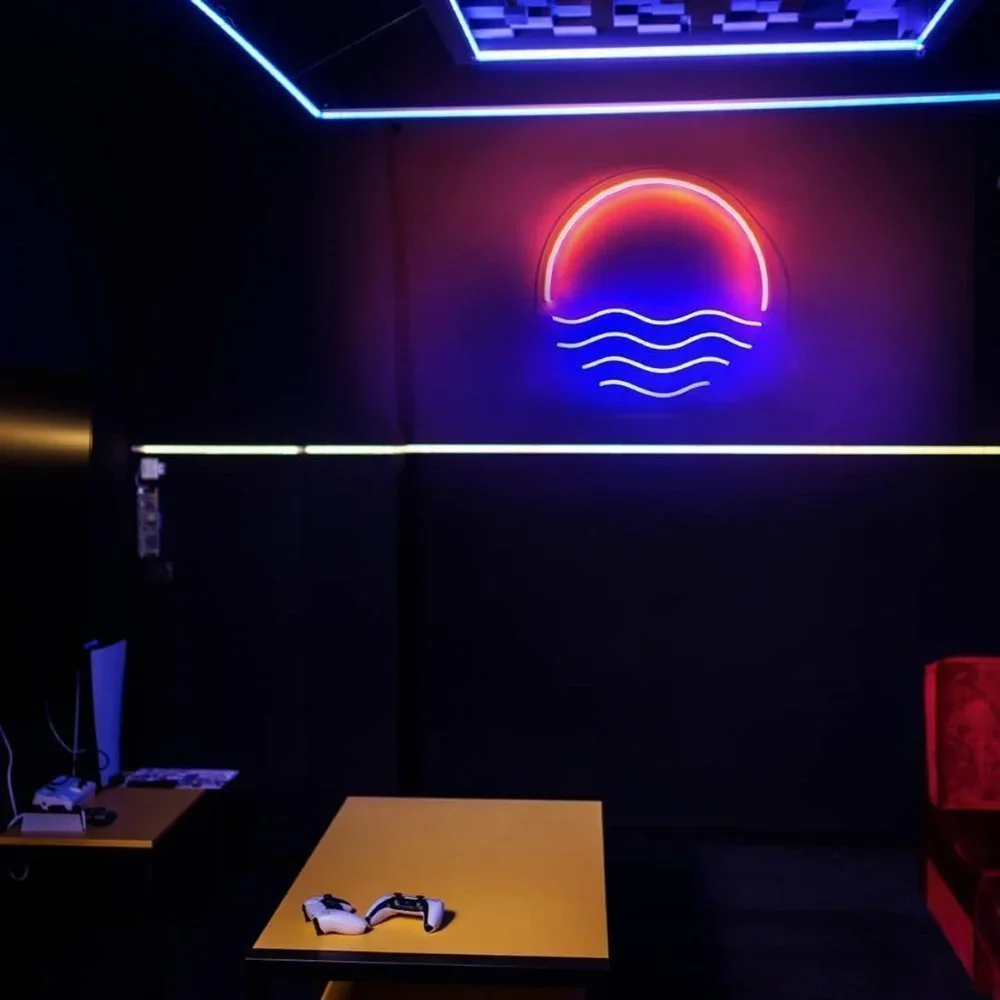Neon Ocean Wave Sunset Blue Red Light Bedroom Beach Vacation Shelf Wall Decor - Picture 6 of 6